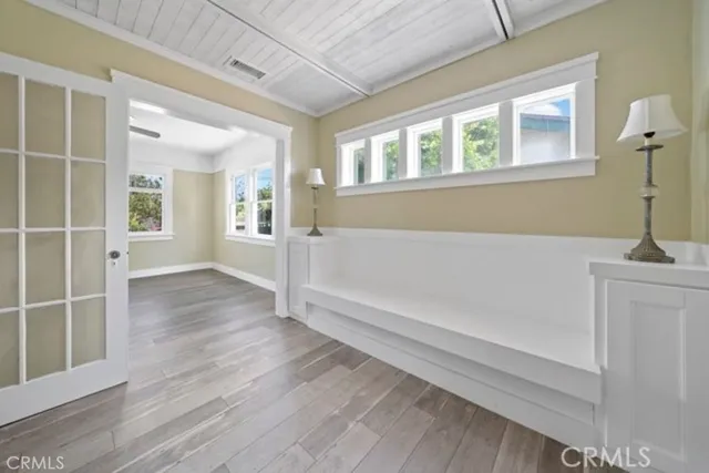 a view of an empty room with a window