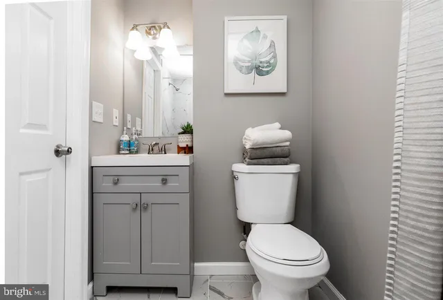 a bathroom with a toilet a sink and mirror