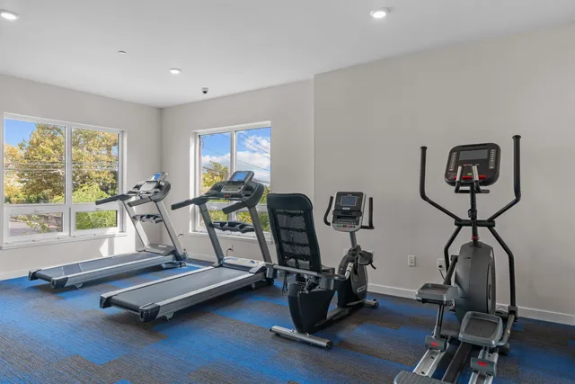 a view of a workspace with gym equipment