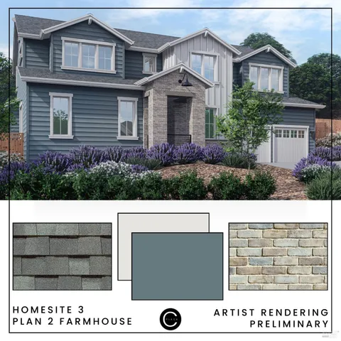 a view of a white house with large windows and a yard