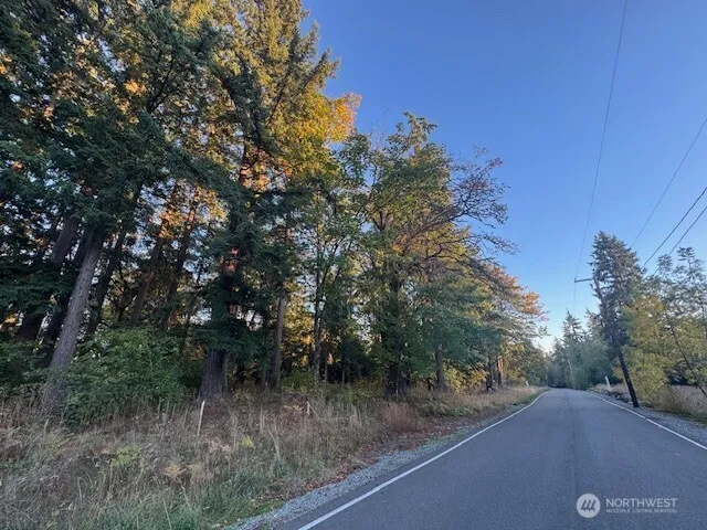 a view of a road with a yard