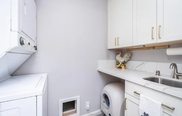 a view of a lake with a garden