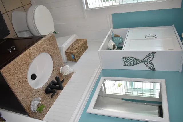 a bathroom with a sink and mirror