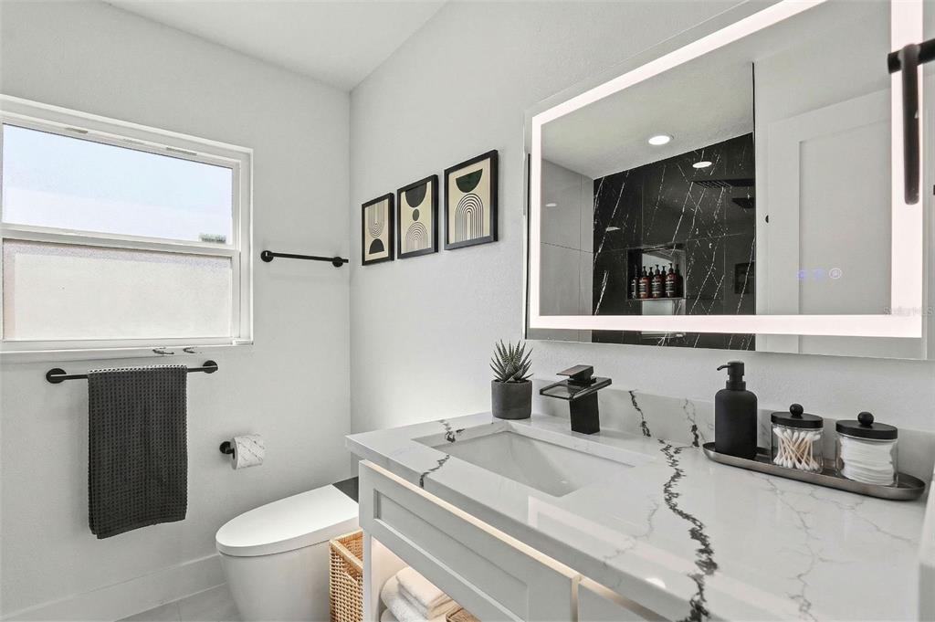 3216 West Beach Street Tampa, FL 33607 - Photo 22 of 63 a bathroom with a sink a toilet and a mirror