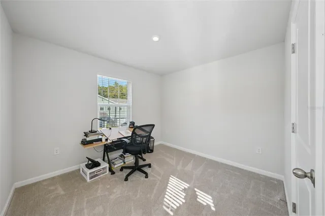 a workspace room with windows