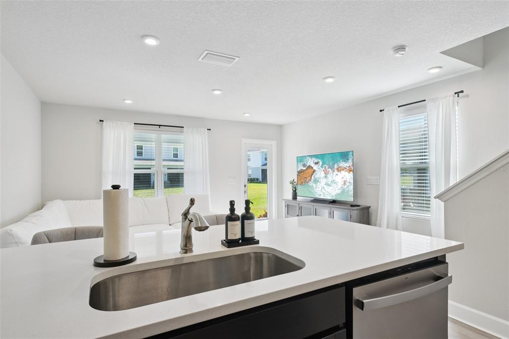 12057 Grizzly Lane New Port Richey, FL 34654 - Photo 10 of 25 a kitchen with a sink a counter top space and living room view