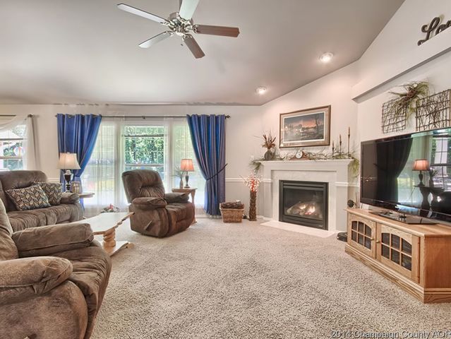7841 Buttercup Road Weldon, IL 61882 - Photo 4 of 24 a living room with furniture a flat screen tv and a fireplace