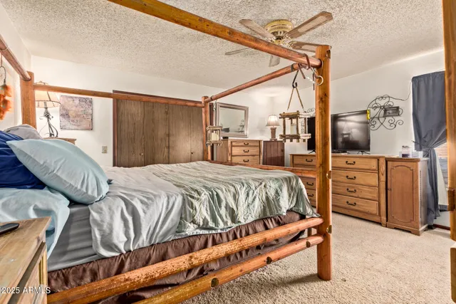 a bed room with a bed and a television