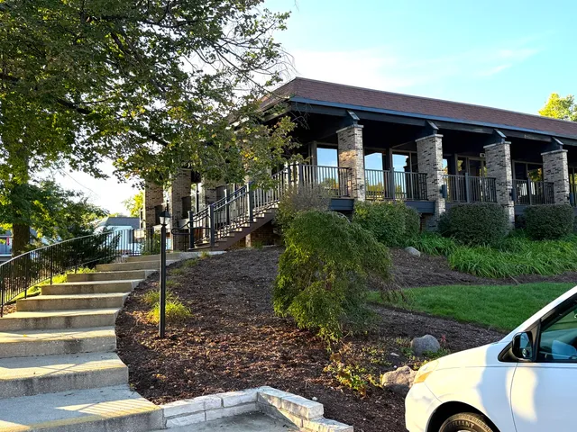 a front view of a house having patio