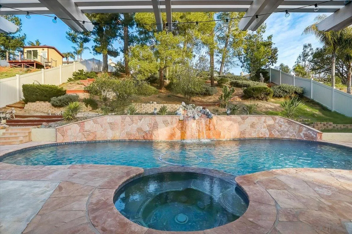 14381 Silver Heights Road Poway, CA 92064 - Photo 6 of 56 a view of a swimming pool with a yard and sitting space