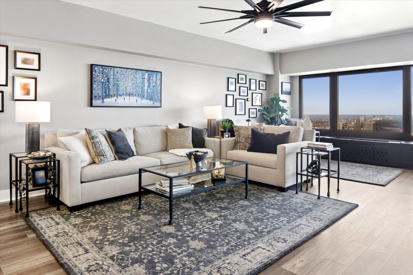 175 East Delaware Place, Unit 7304 Chicago, IL 60611 - Photo 5 of 36 a living room with furniture and a large window