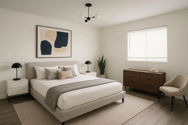 a bedroom with a bed and a couch