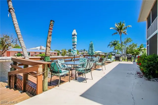 a view of a chairs and table in patio