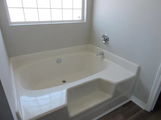 a bathroom with a bathtub