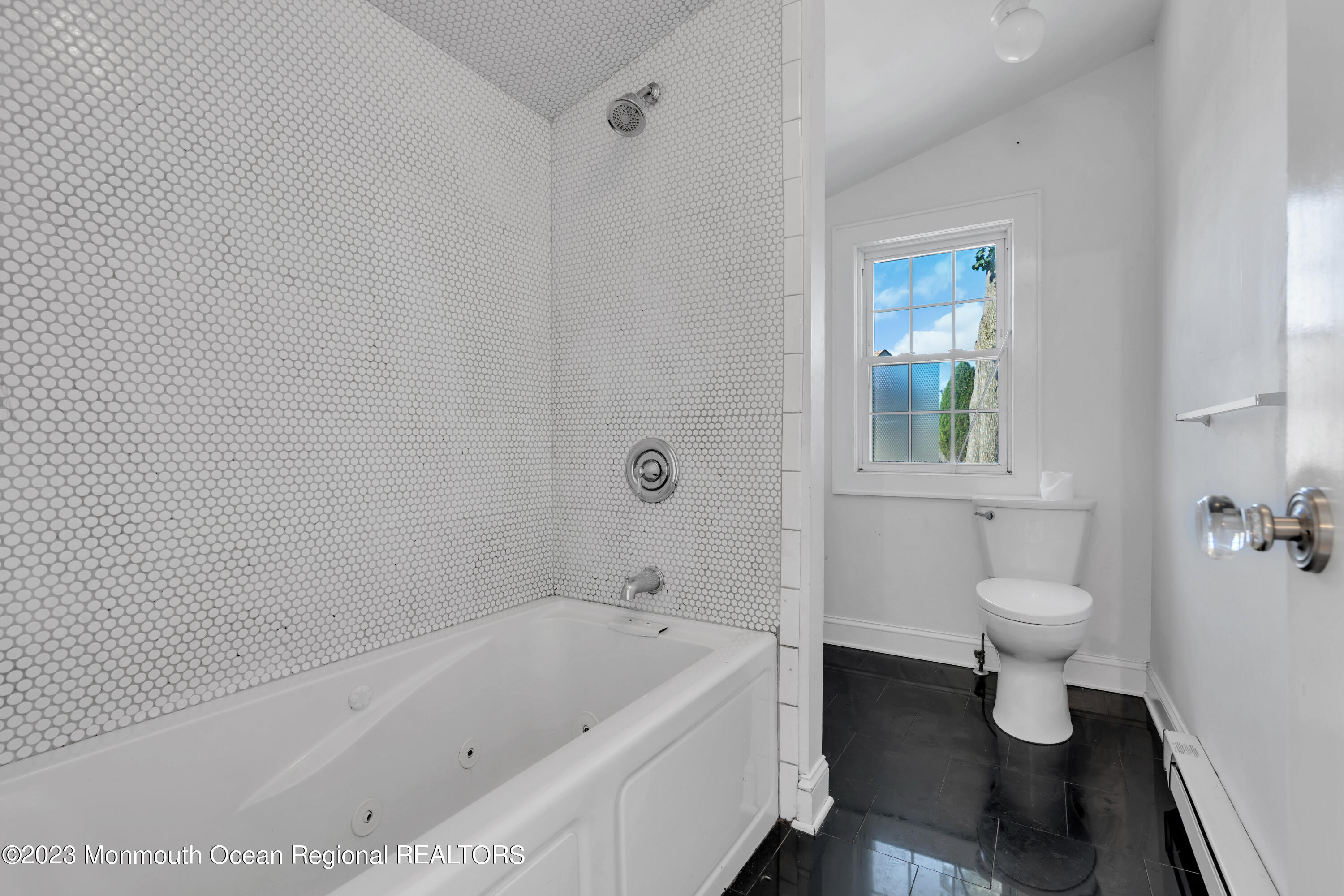 803 Ocean Road Point Pleasant, NJ 08742 - Photo 14 of 43 a bathroom with a white bath tub a toilet and a shower