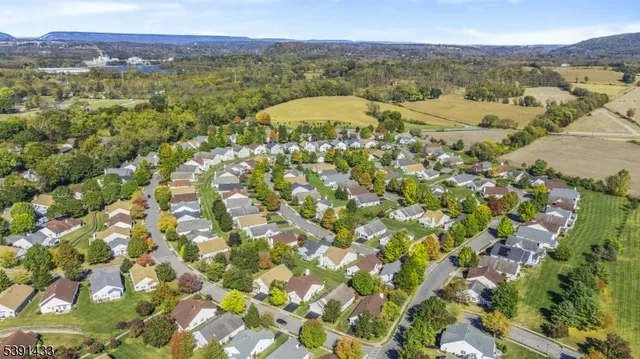 an aerial view of a house with a yard and garden