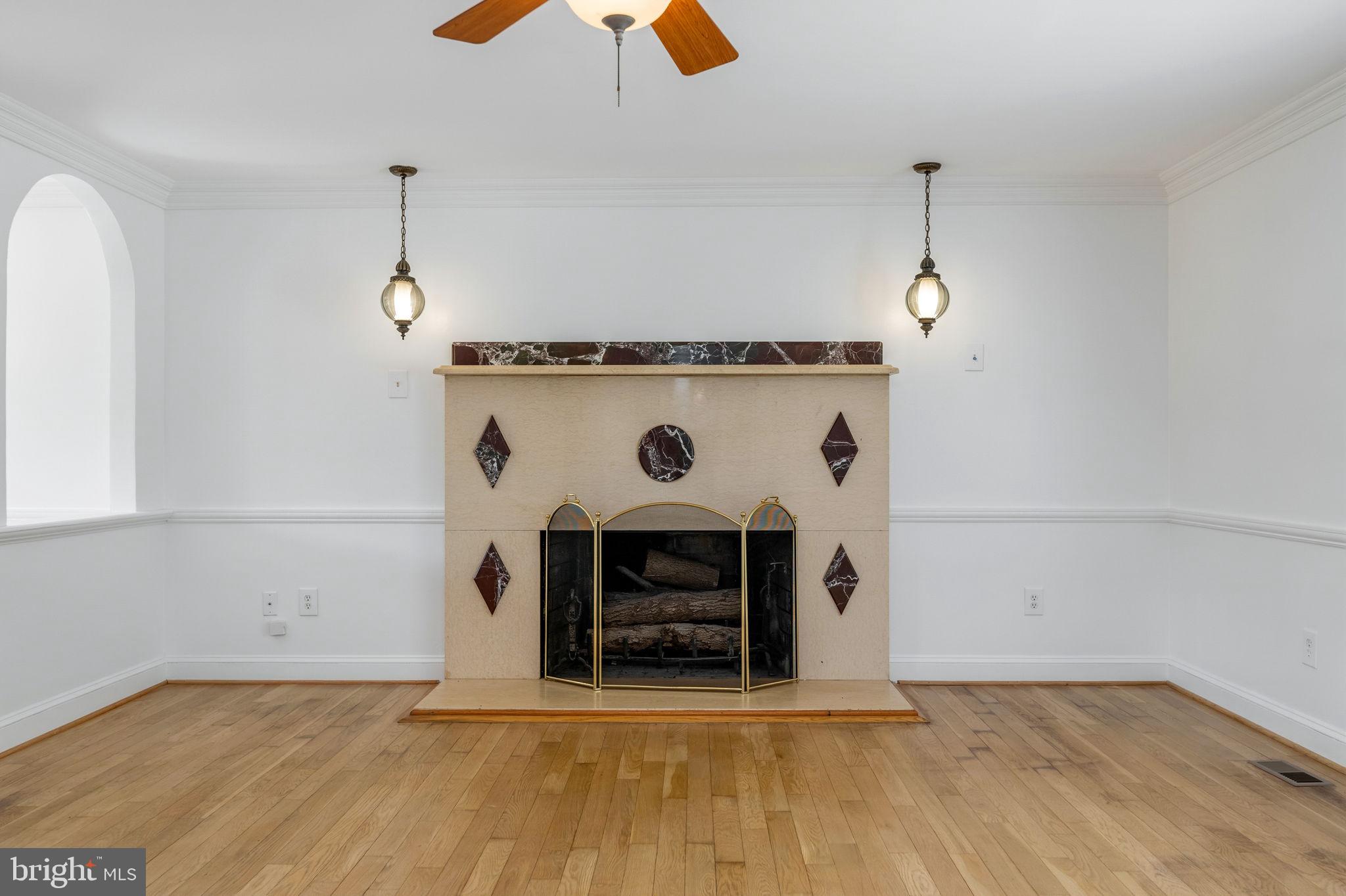 11325 Bacon Race Road Woodbridge, VA 22192 - Photo 8 of 54 a view of a livingroom with a fireplace a ceiling fan and wooden floor