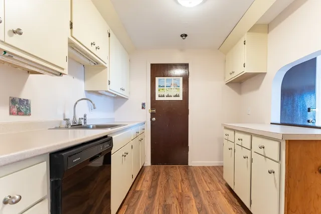 a kitchen with a sink cabinets and stainless steel appliances