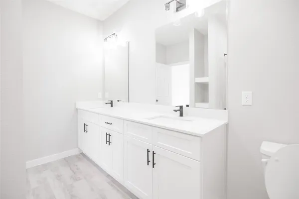 a bathroom with a sink a toilet and a mirror