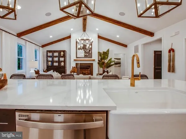 a view of a counter top a hallway