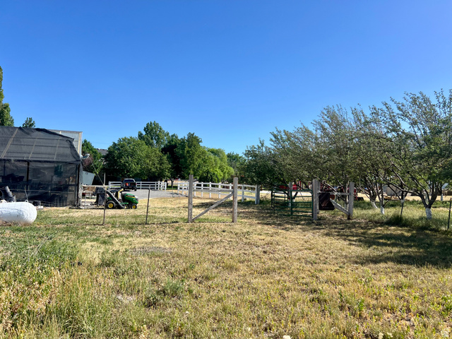 812 East Bates Cyn Road Tooele, UT 84074 - Photo 120 of 144 Expansive grounds featuring a white picket fence, a row of mature trees, and a large shade structure