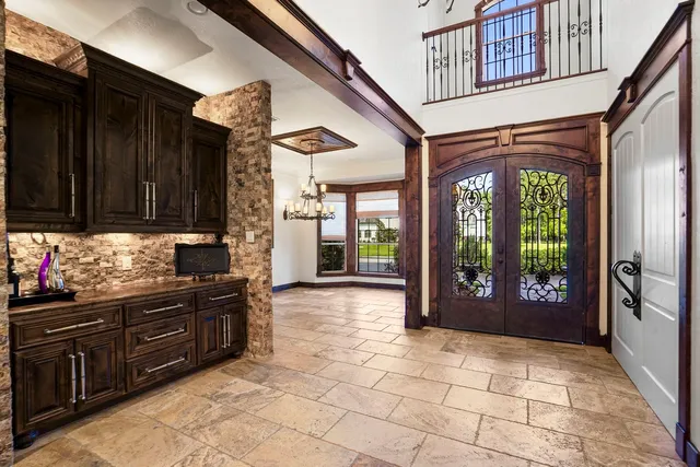 a view of an entryway with a fireplace