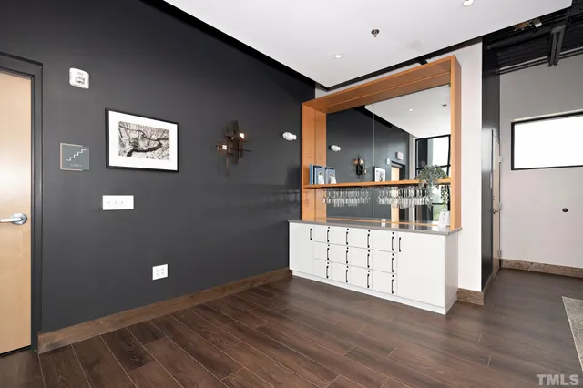 a view of kitchen with wooden floor