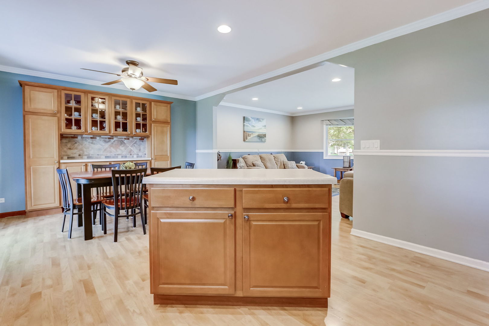 875 Harrison Lane Hoffman Estates, IL 60192 - Photo 8 of 31 a kitchen with kitchen island granite countertop wooden cabinets and a refrigerator