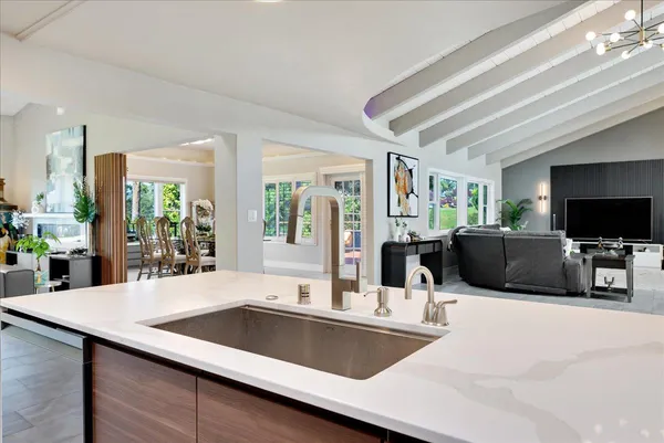 a white bath tub sitting in a bathroom
