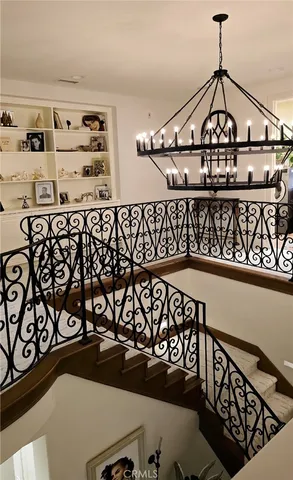 a view of a balcony with a bench