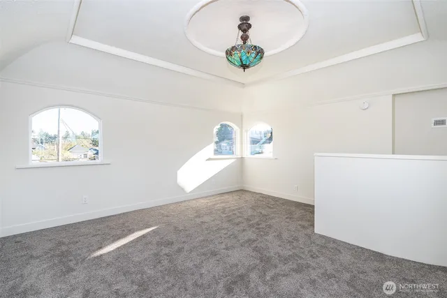 an empty room with stairs