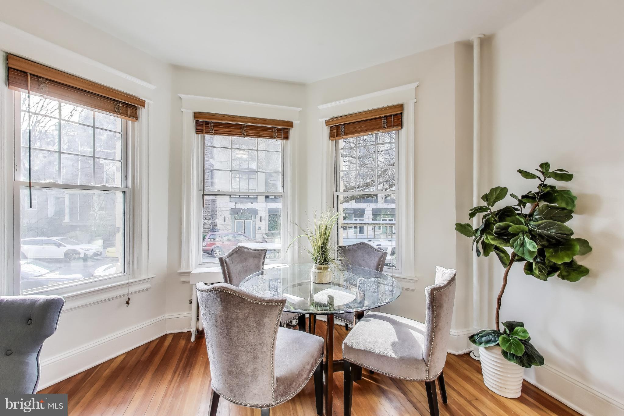 1791 Lanier Place Northwest, Unit 2 Washington, DC 20009 - Photo 17 of 30 a dining room with furniture potted plants and wooden floor
