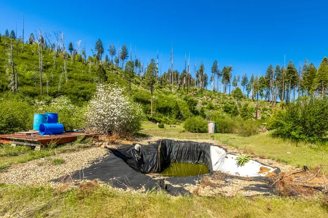 a view of a swimming pool with a patio and a yard