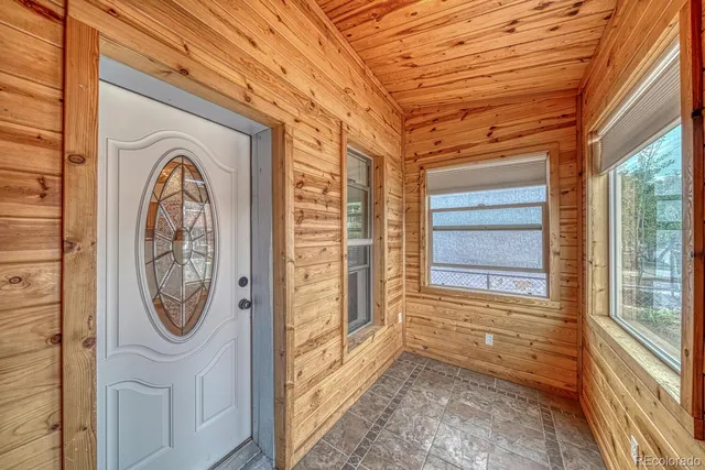 a view of a porch of a house