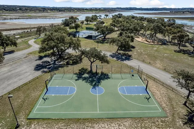 an aerial view of a house with garden