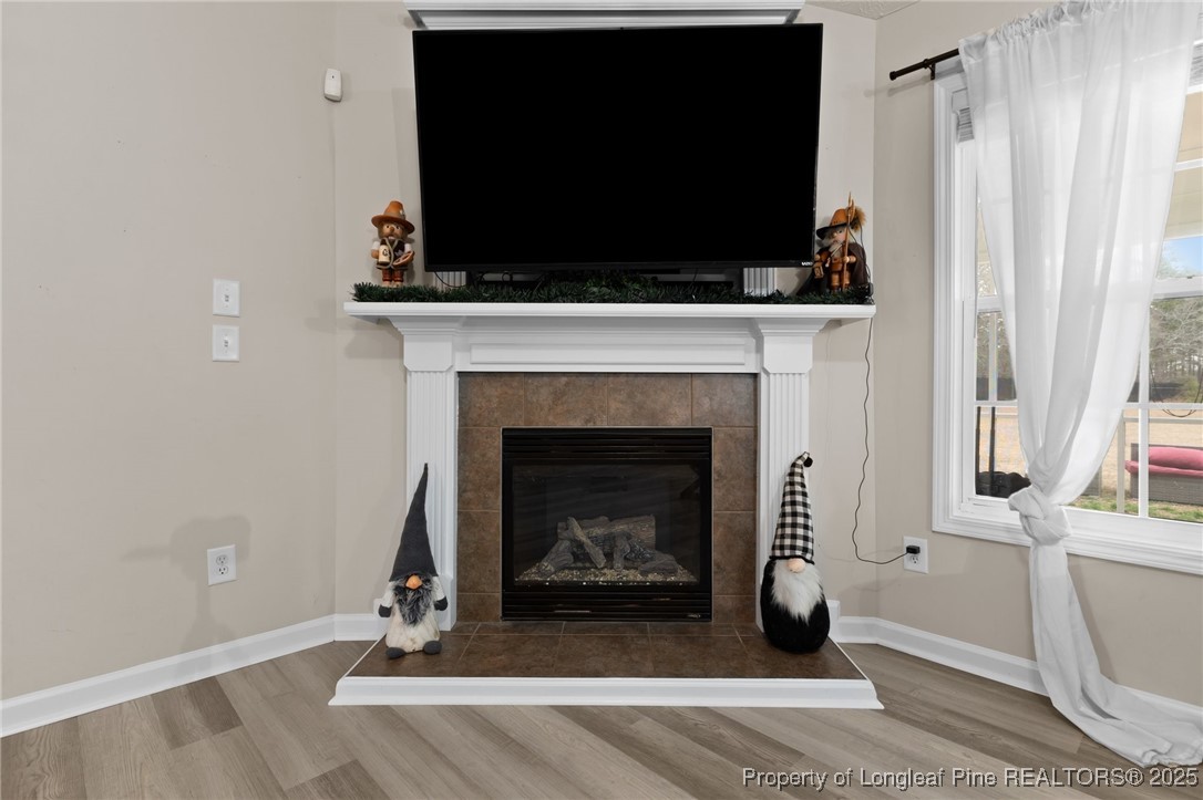 9619 Rockfish Road Raeford, NC 28376 - Photo 11 of 47 a living room with a fireplace and a flat screen tv