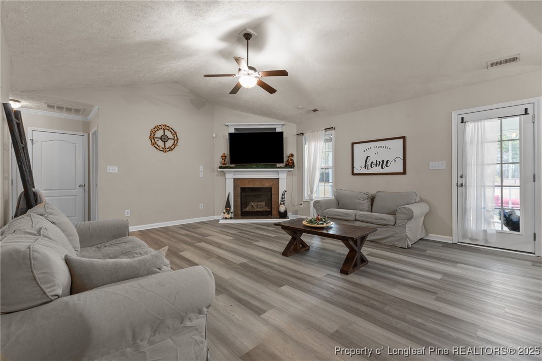 9619 Rockfish Road Raeford, NC 28376 - Photo 9 of 47 a living room with furniture a fireplace and a flat screen tv