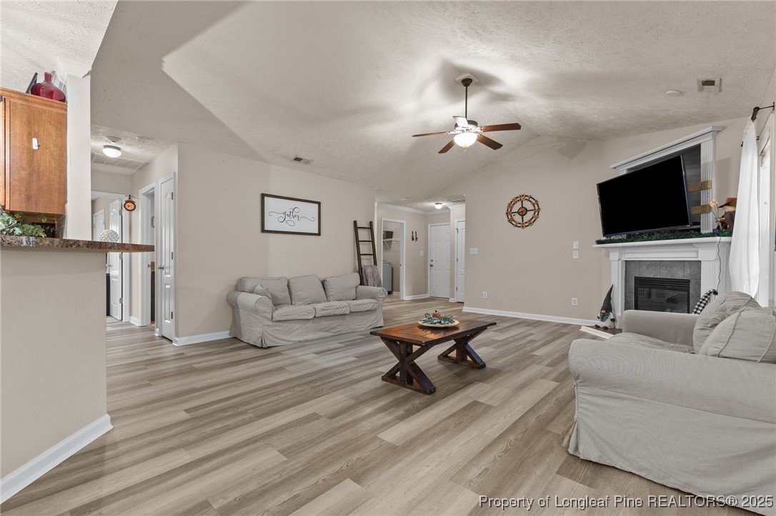 9619 Rockfish Road Raeford, NC 28376 - Photo 10 of 47 a living room with furniture a fireplace and a flat screen tv