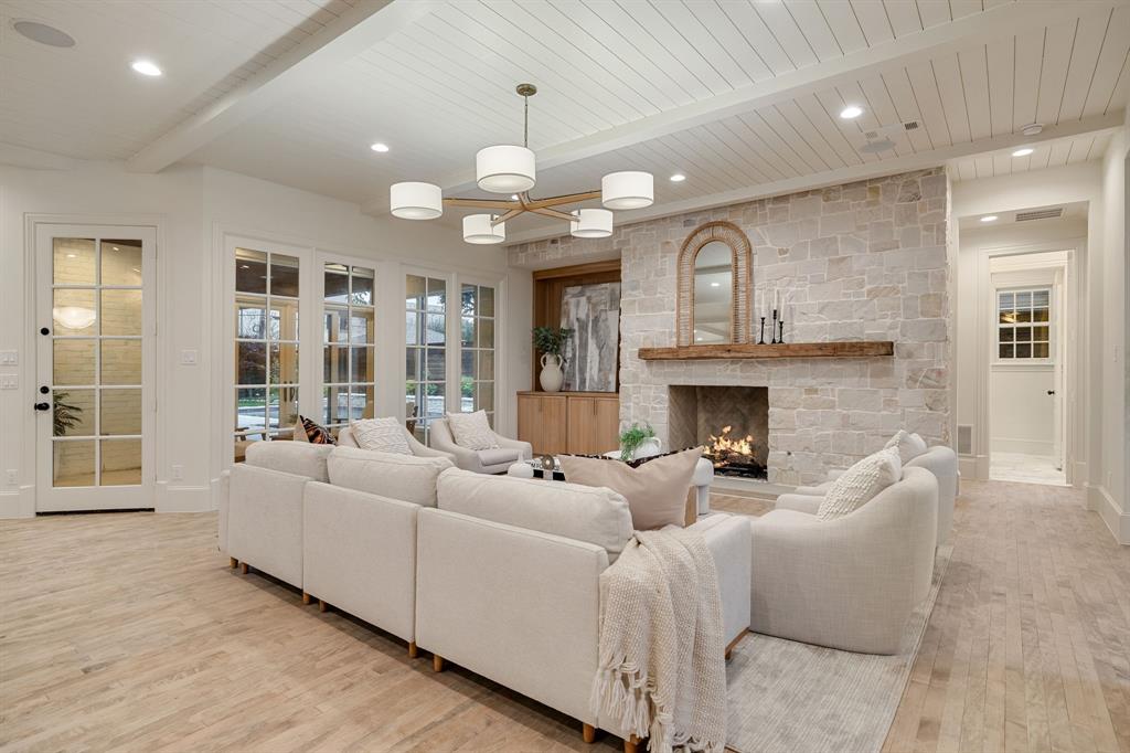 6411 Orchid Lane Dallas, TX 75230 - Photo 13 of 40 a living room with furniture wooden floor and a fireplace