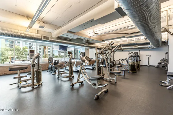 a view of a room with gym equipment