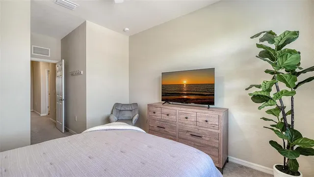 a view of a lake with a city