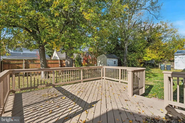a view of backyard with deck and trees