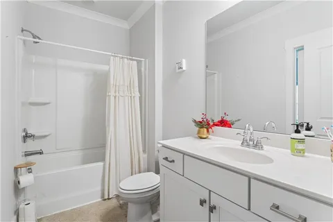 a bathroom with a sink toilet vanity and shower