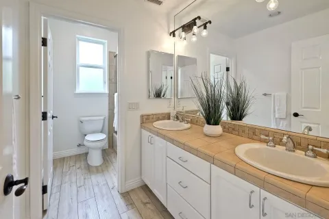a bathroom with a sink toilet and vanity
