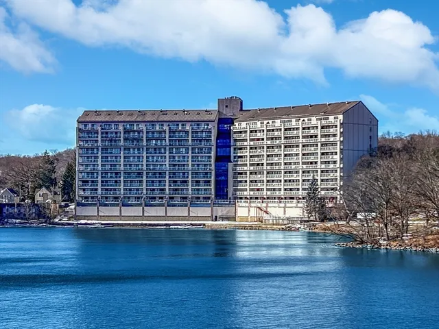 a view of a building with lake view