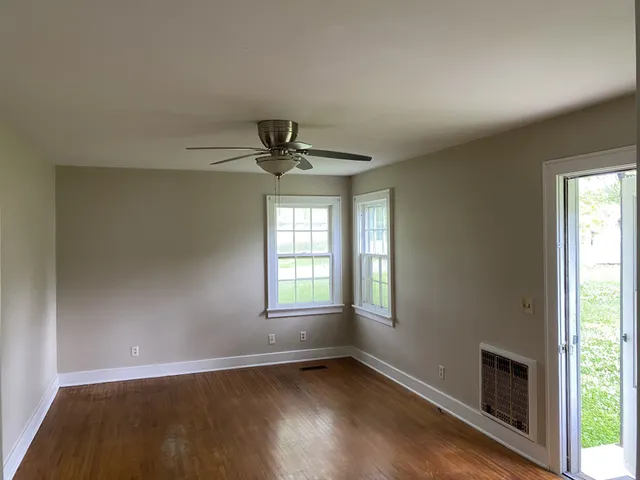 a view of a livingroom with a window