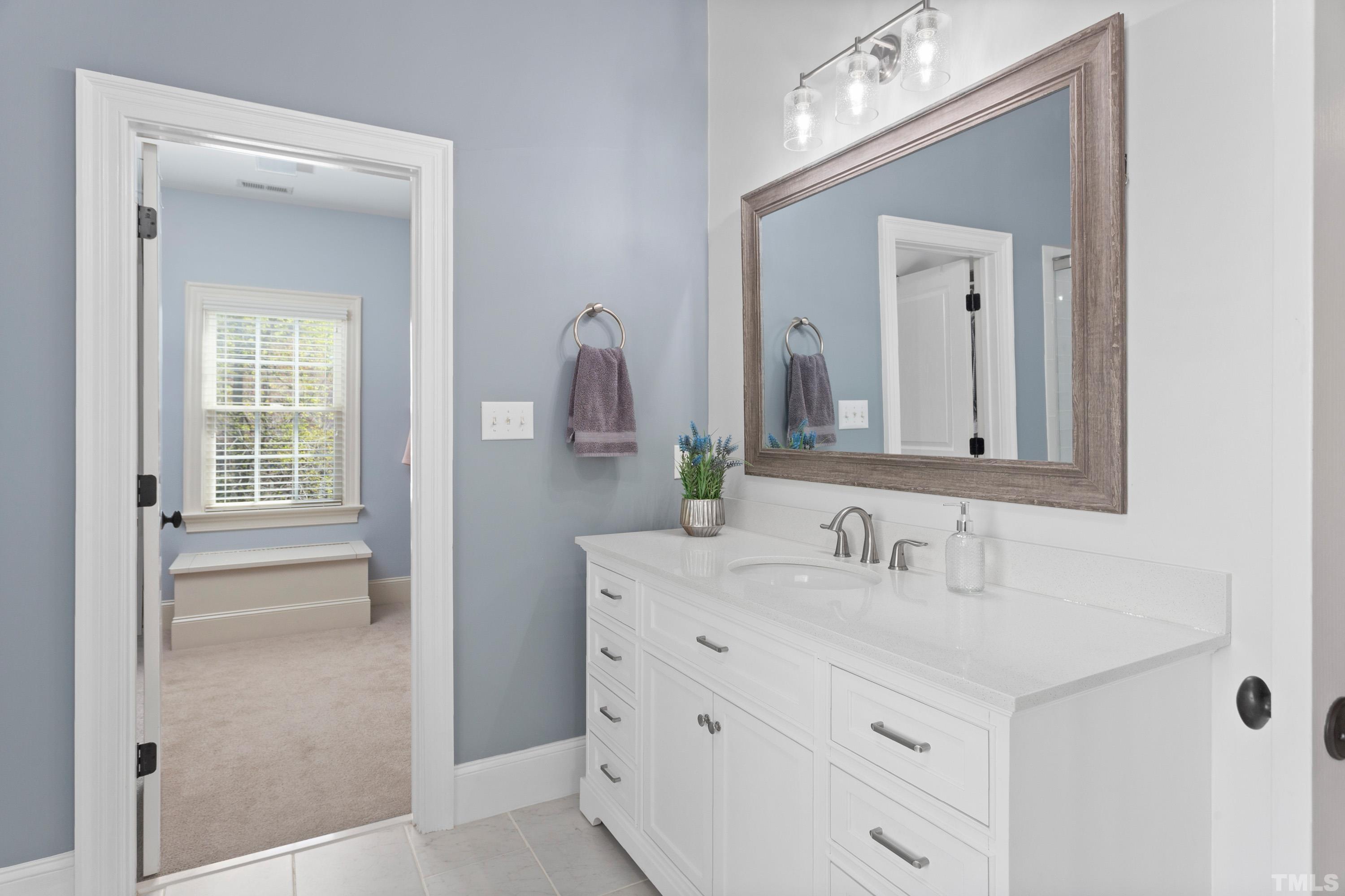 4324 Summer Brook Drive Apex, NC 27539 - Photo 27 of 70 a bathroom with a sink vanity and a mirror