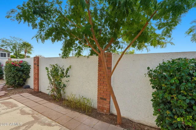 an outdoor view with patio