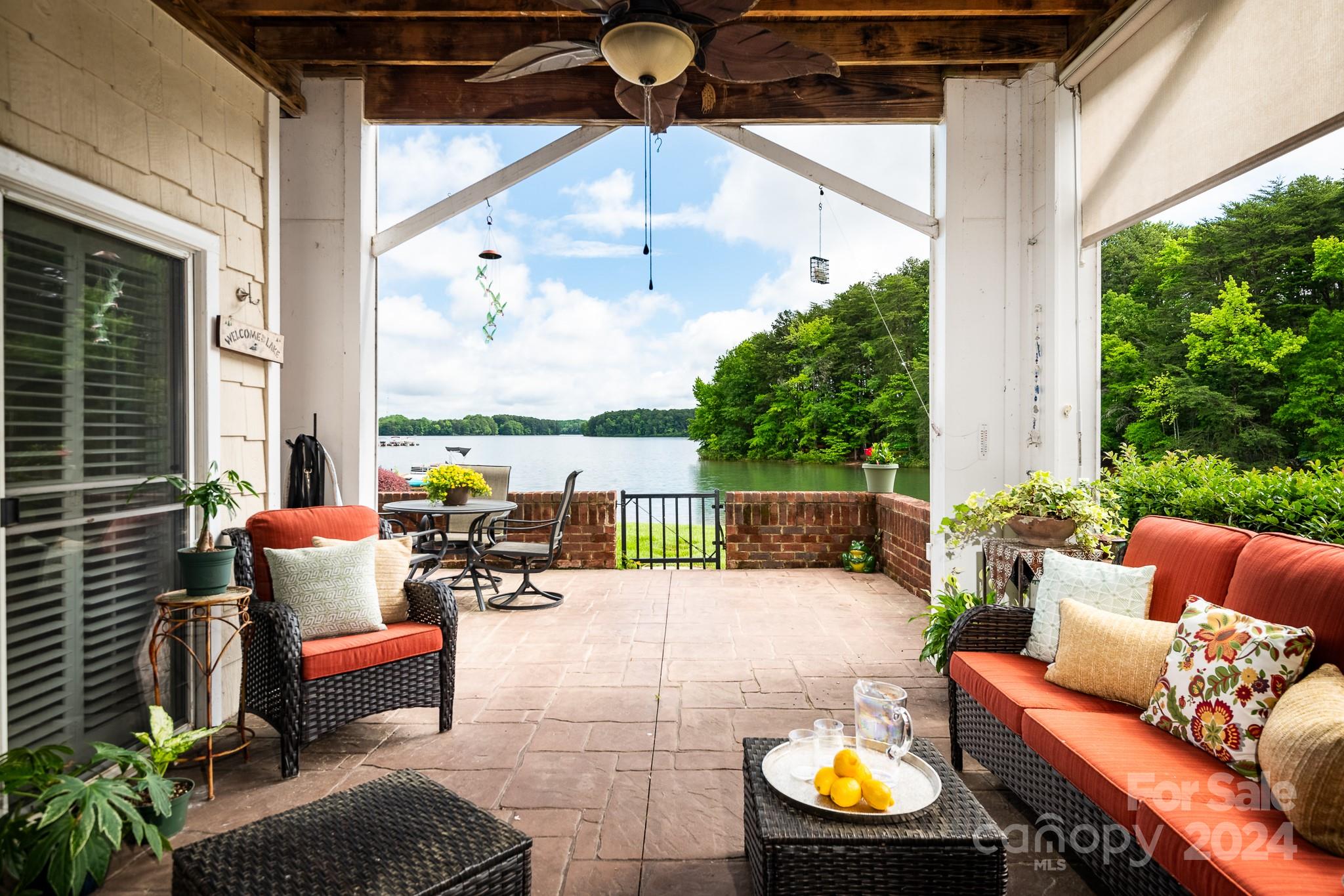 a building outdoor space with patio furniture