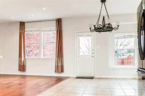 a view of a room with windows